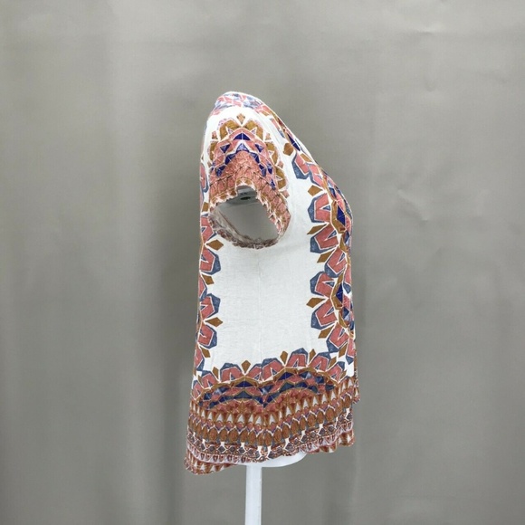 Lucky Brand Geometric Print Short Sleeve Top Sz M - Picture 5 of 6